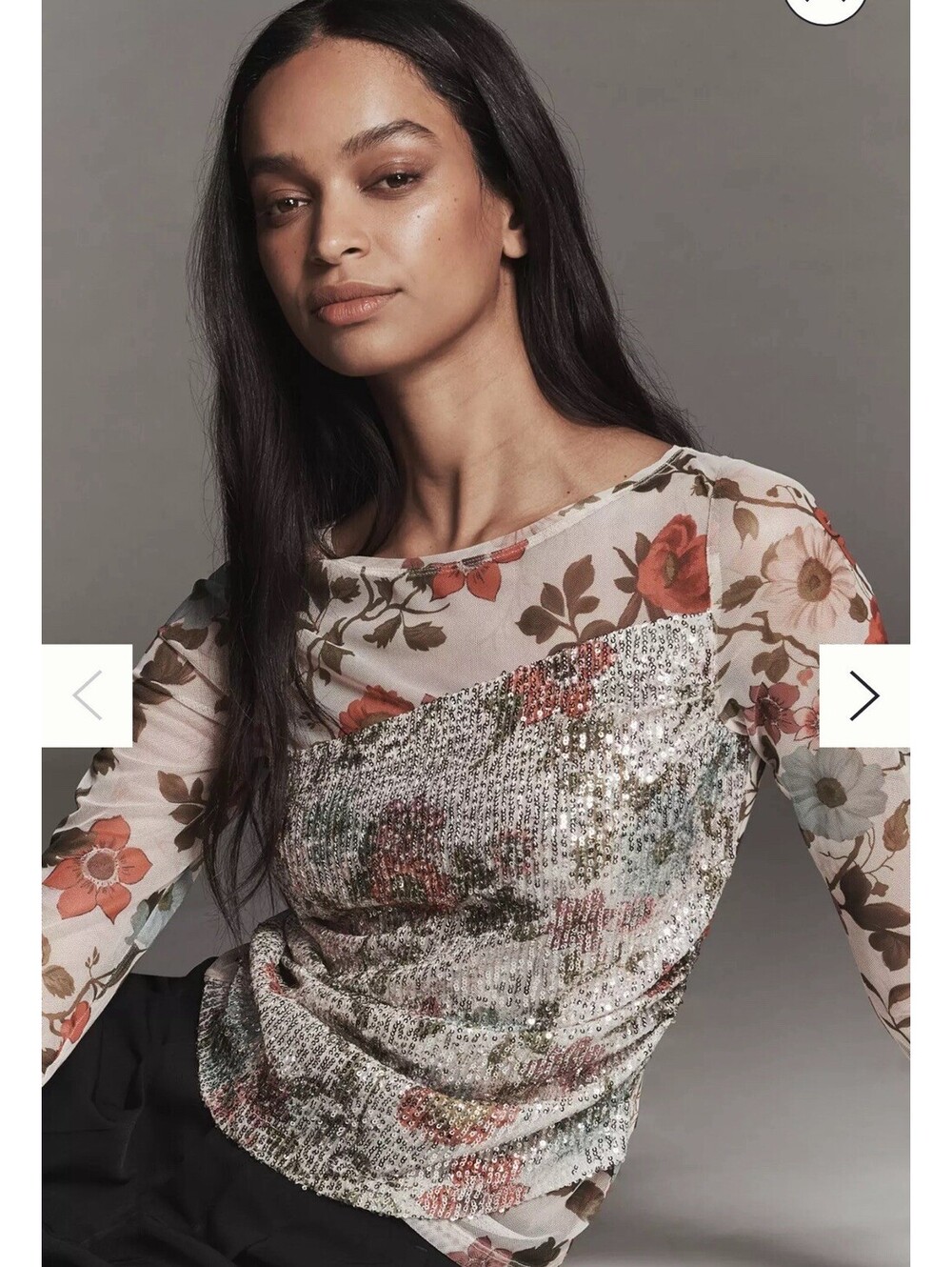 Anthropolgie Maeve Printed Sequin Mesh Long-Sleeve Top Floral SIZE MEDIUM NWT